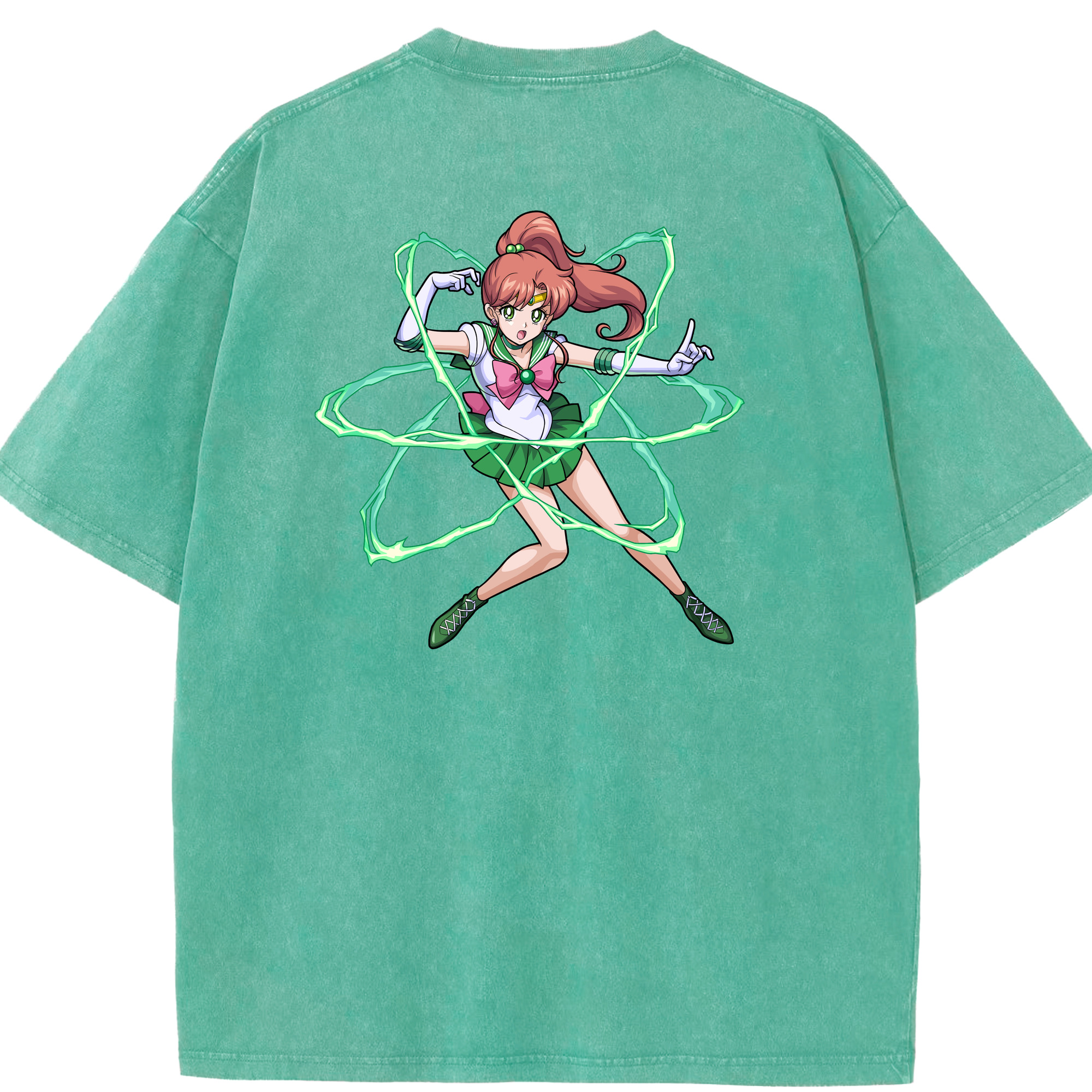 （画像用） 美少女戦士セーラームーン 木野 まこと きの まこと Sailor Moon Kino Makoto （セーラージュピター；Sailor Jupiter） 綿100% ヴィンテージ風 半袖Tシャツ（背面プリント）